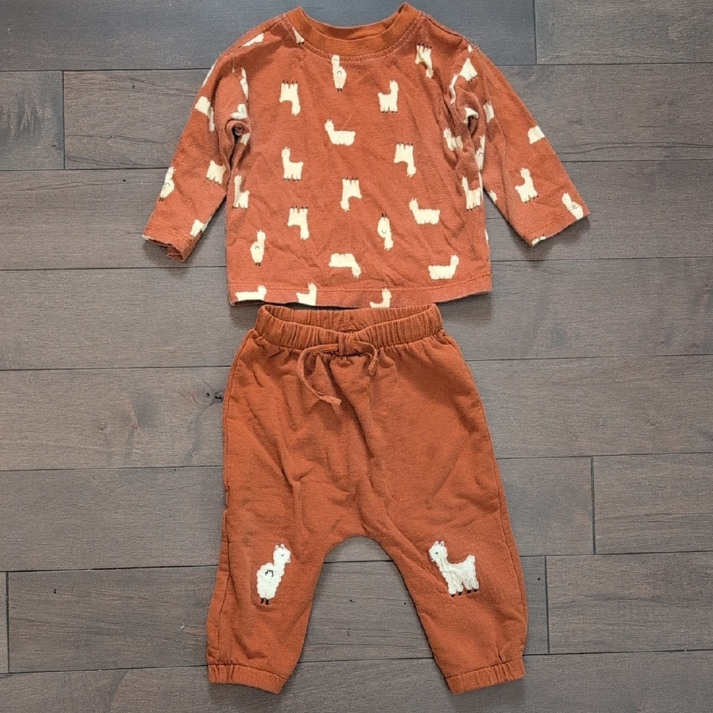Hanna Andersson 12-18 Month Llama Print Long Sleeve Tee & French Terry Pants Set - Picture 2 of 11